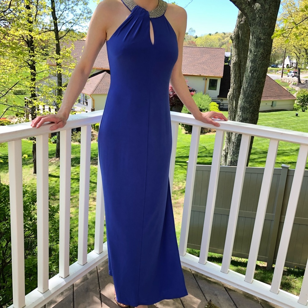 Blue Occasions Dress with Chain neckline SIZE 2
